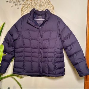 L.L. Bean 1X Navy Quilted Down Filled Coat Blue